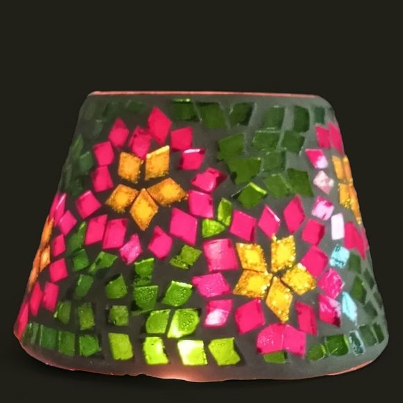 Home Interiors Holiday Christmas Poinsettia Glass Mosaic Candle Jar